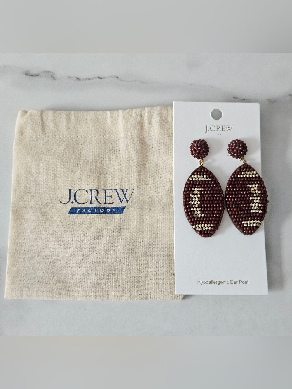 J. Crew Brown Beaded Football Earrings NWT